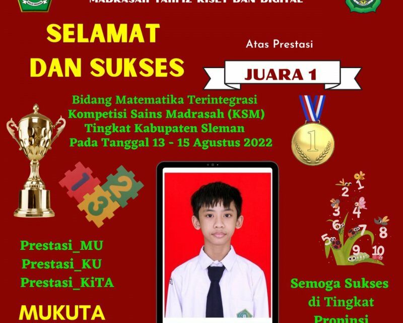Albian Pritama, Siswa MTsN 10 Sleman Raih  Emas Bidang Matematika KSM Kabupaten Sleman
