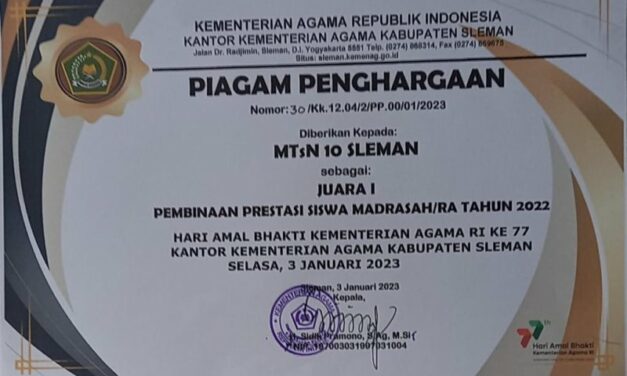 MTsN 10 Sleman Raih Juara 1 Pembinaan Prestasi Siswa Madrasah 2022  Kankemenag Sleman