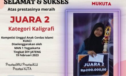 Aqila Citra Siswa MTsN 10 Sleman Raih Juara 2 Kompetisi Kaligrafi MAN 1 Yogyakarta